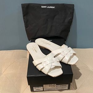Saint Laurent Tribute Flat Sandals in White